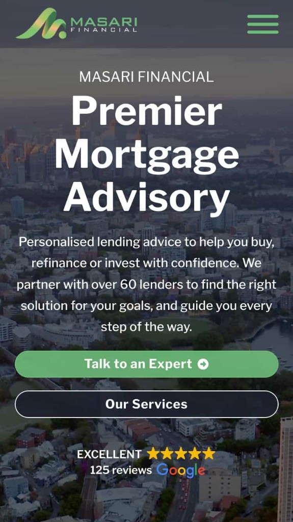 Masari Financial website on a phone